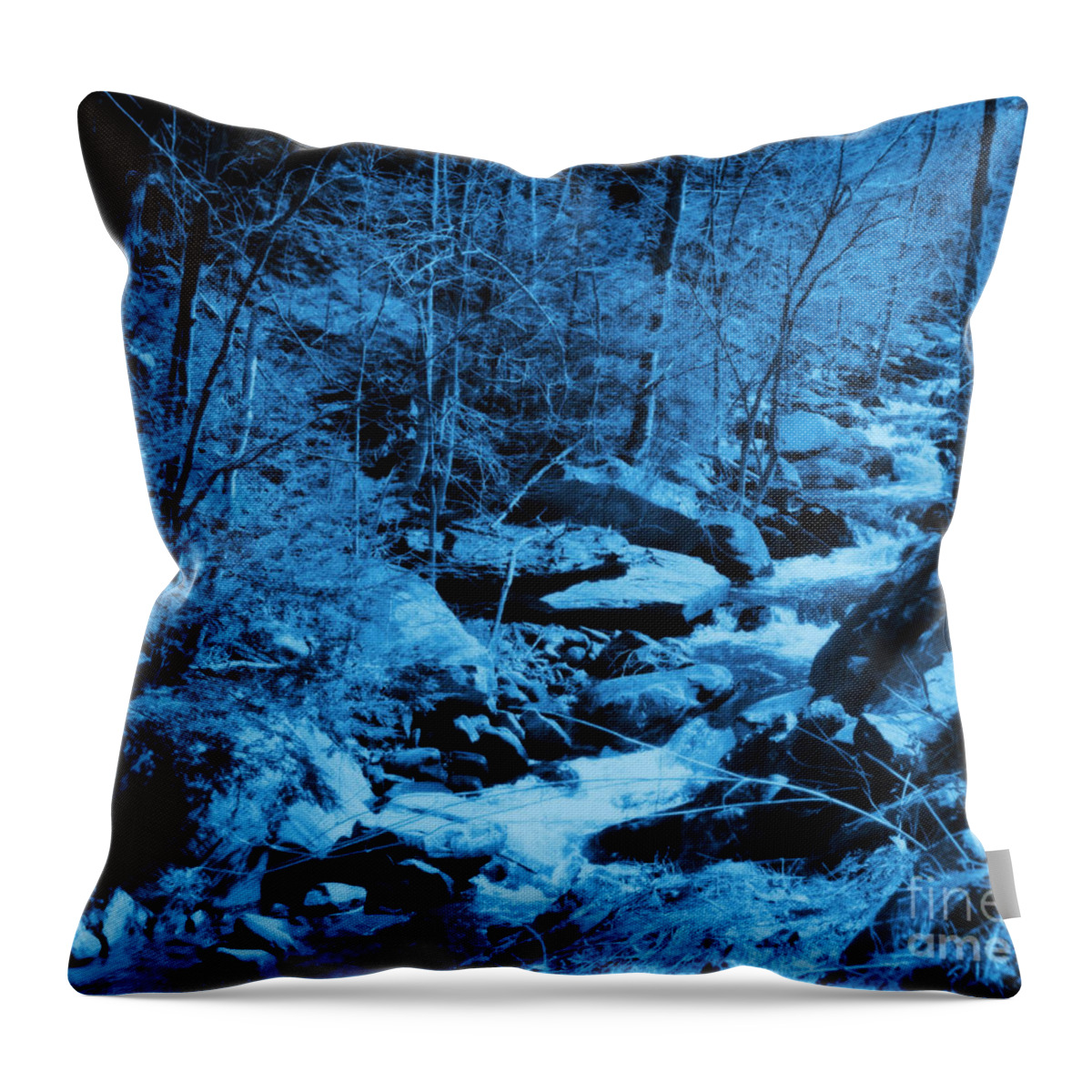 Nature Throw Pillow featuring the photograph Bubbling Brook In Blue Abstract by Smilin Eyes Treasures