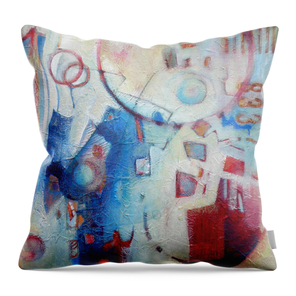 Abstract Throw Pillow featuring the painting Bubbling Up - Abstract in Blues by Susanne Clark