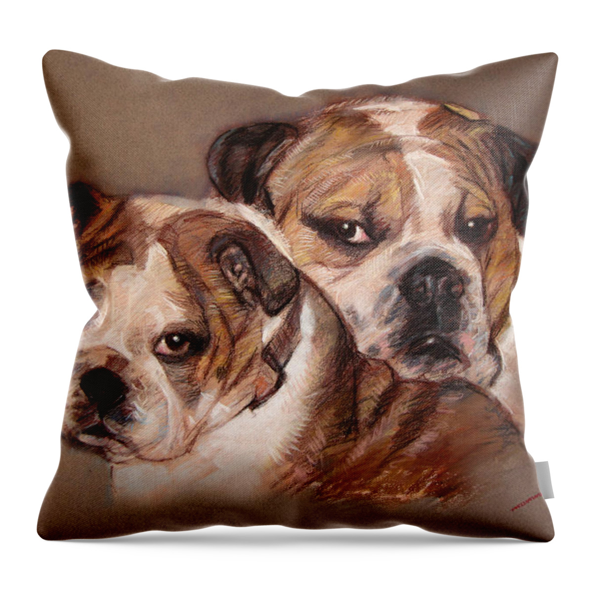 Bulldogs Throw Pillow featuring the pastel Bulldogs by Ylli Haruni