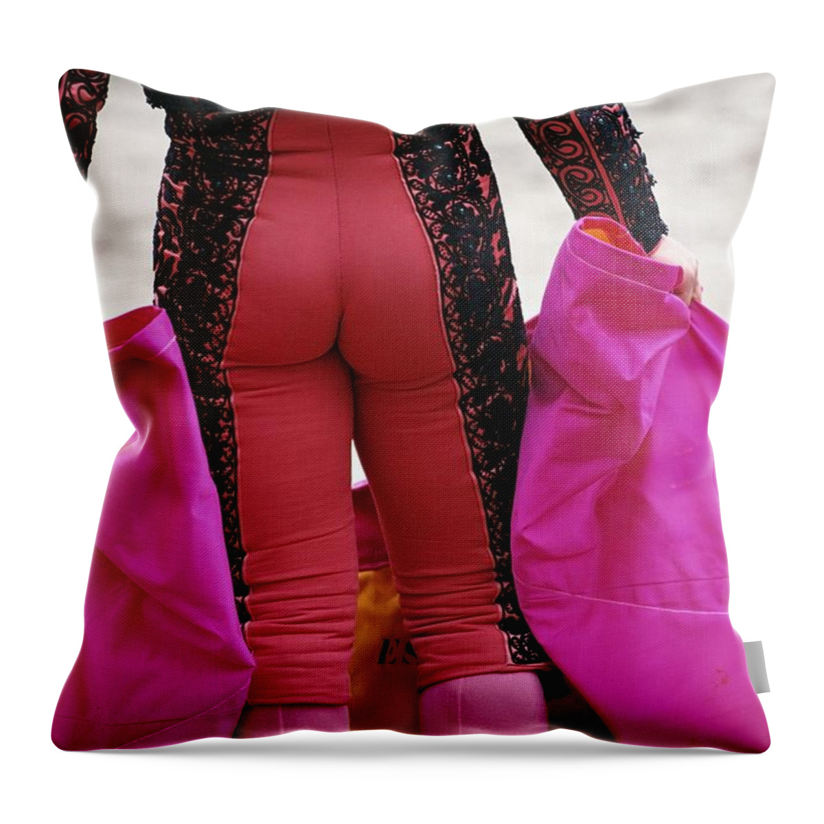 Traditional Dress Throw Pillow featuring the photograph Bullfighting, Quito, Close Up by Axiom Photographic