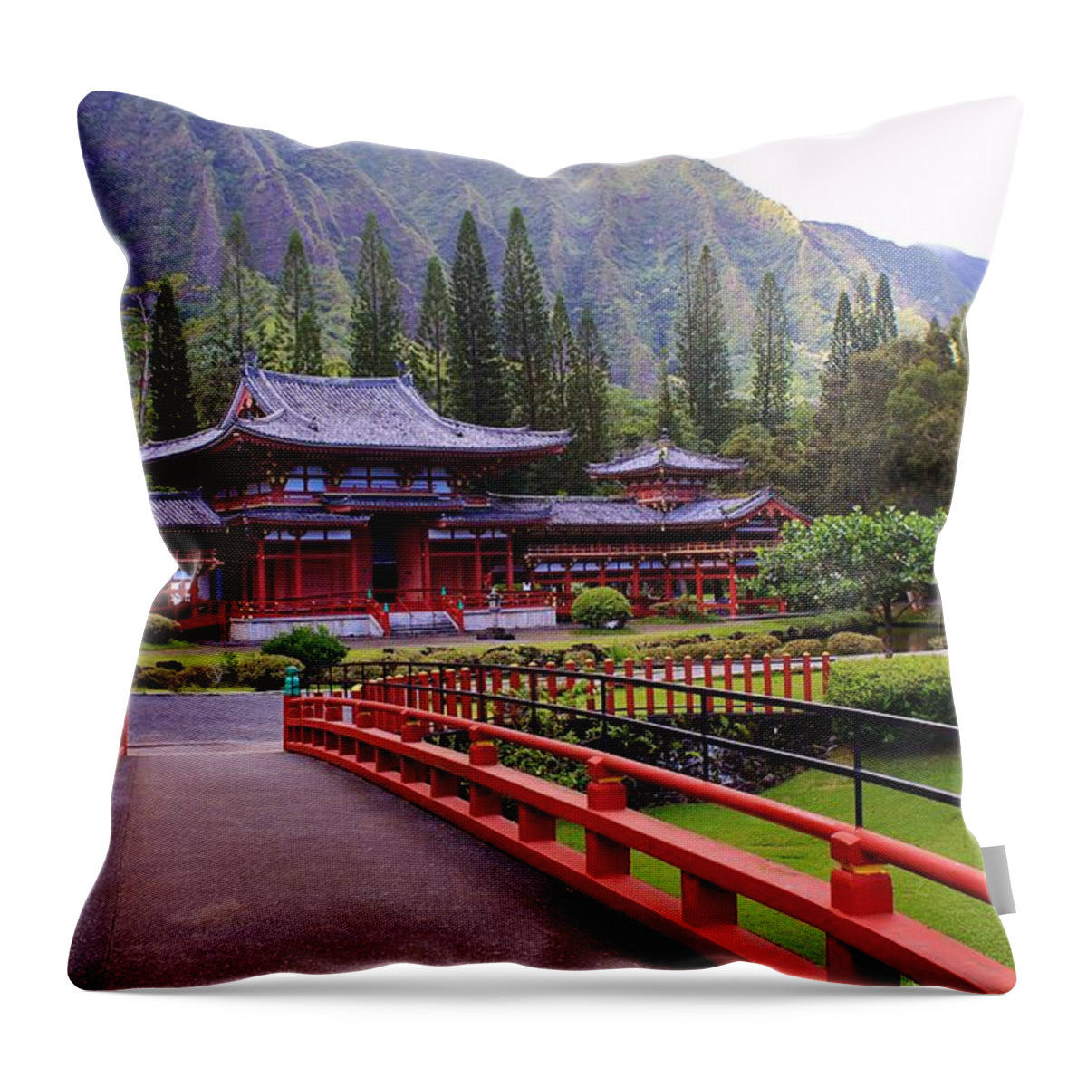 Byodo-in Throw Pillow featuring the photograph Byodo-In by Craig Wood