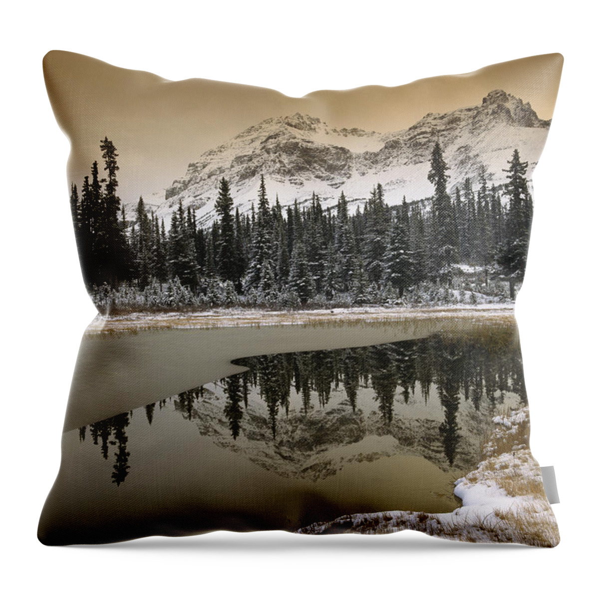 00170867 Throw Pillow featuring the photograph Canadian Rocky Mountains Dusted In Snow by Tim Fitzharris