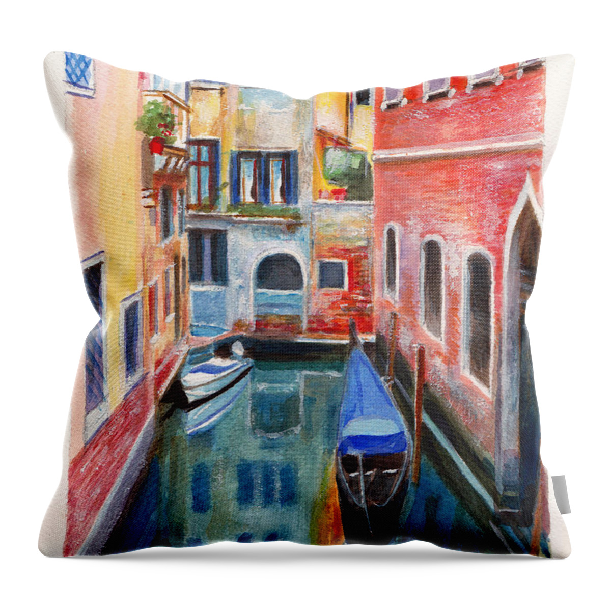Venice Throw Pillow featuring the painting Canal Reflections in Venice Italy by Dai Wynn