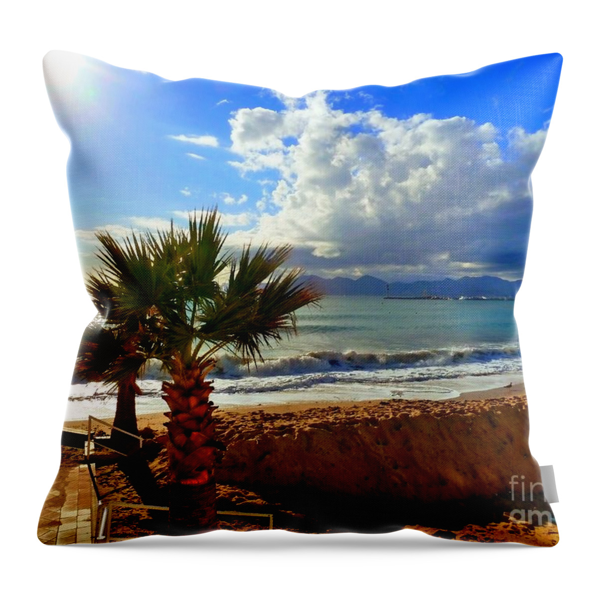 Carlton Beach Throw Pillow featuring the photograph Carlton Beach Cannes by Rogerio Mariani