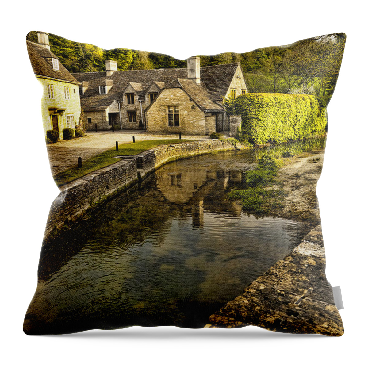Castle Combe Throw Pillow featuring the photograph Castle Combe Bridgeside by Jon Berghoff