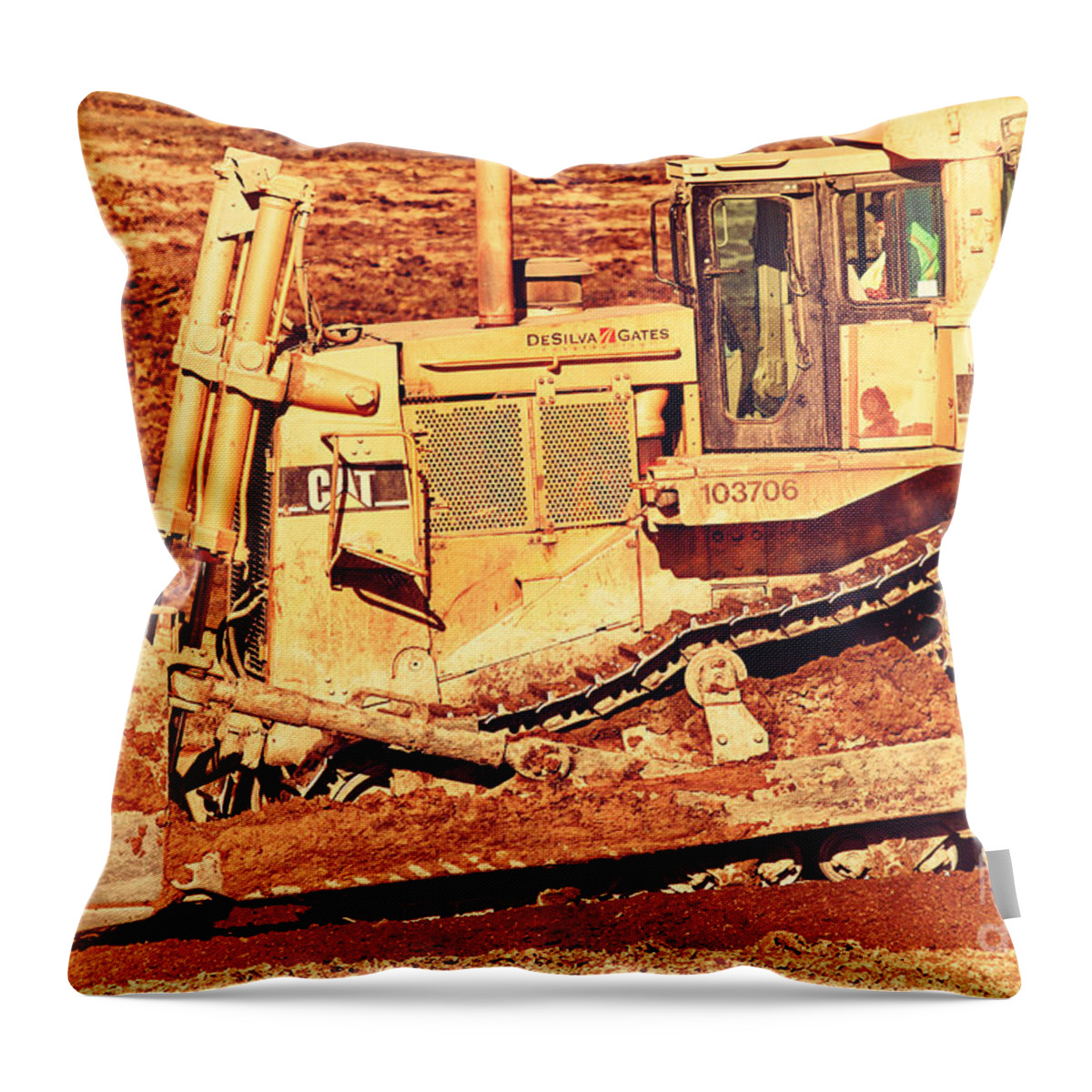 Retro Throw Pillow featuring the photograph CAT Bulldozer . 7D10945 by Wingsdomain Art and Photography