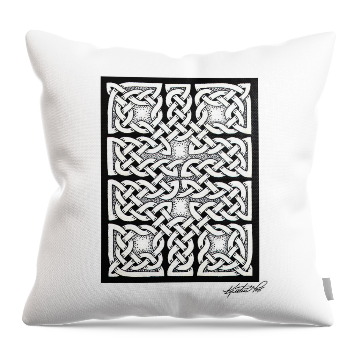 Artoffoxvox Throw Pillow featuring the drawing Celtic Knotwork Ten Rooms by Kristen Fox