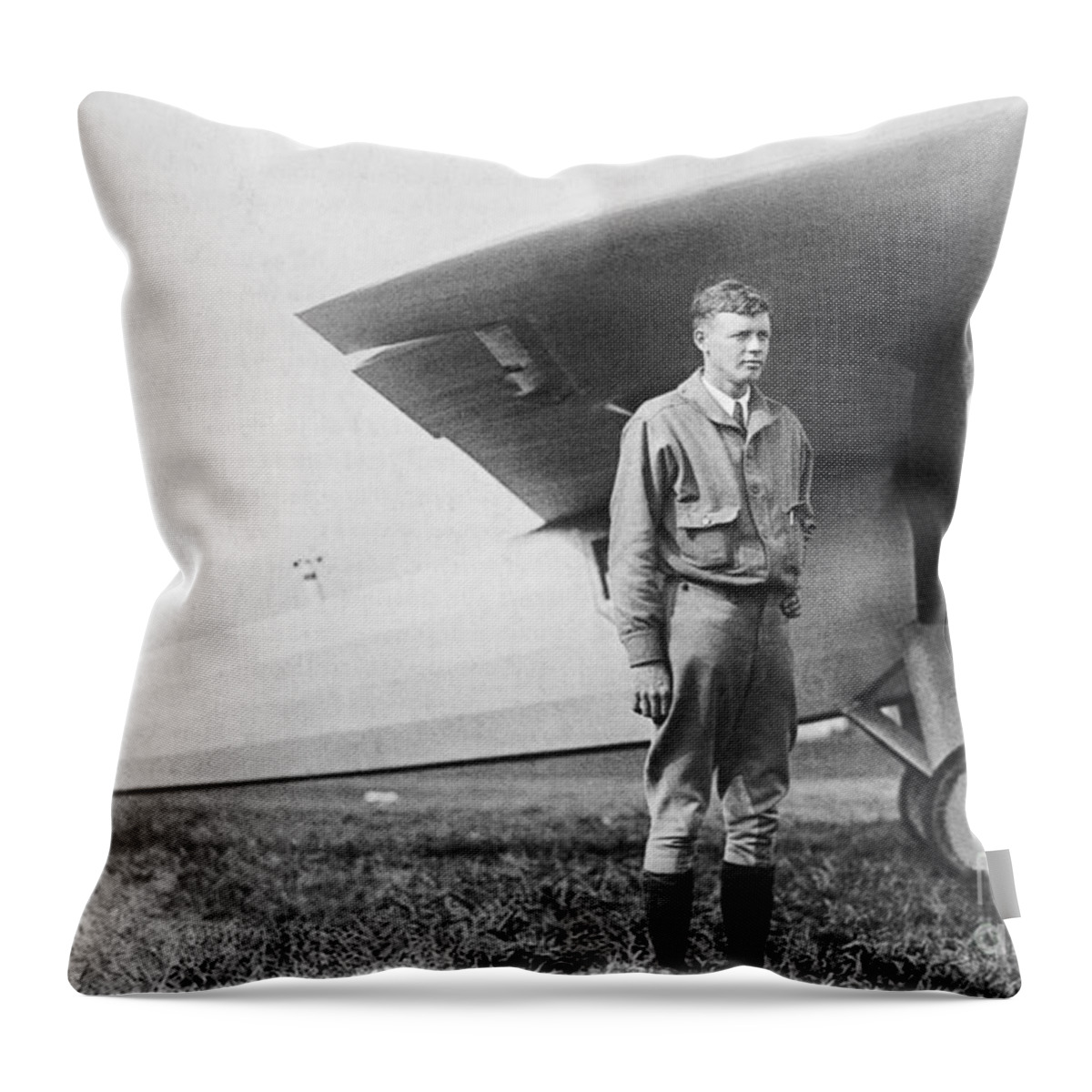 Charles Lindbergh Throw Pillow featuring the photograph Charles Lindbergh American Aviator by Photo Researchers