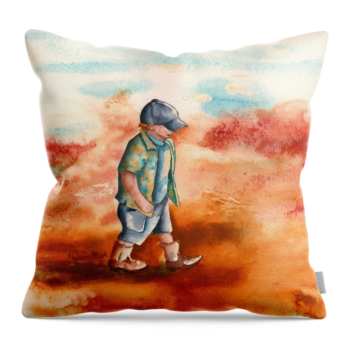 Chayton's Boots Throw Pillow featuring the painting Chayton's Boots by Sharon Mick