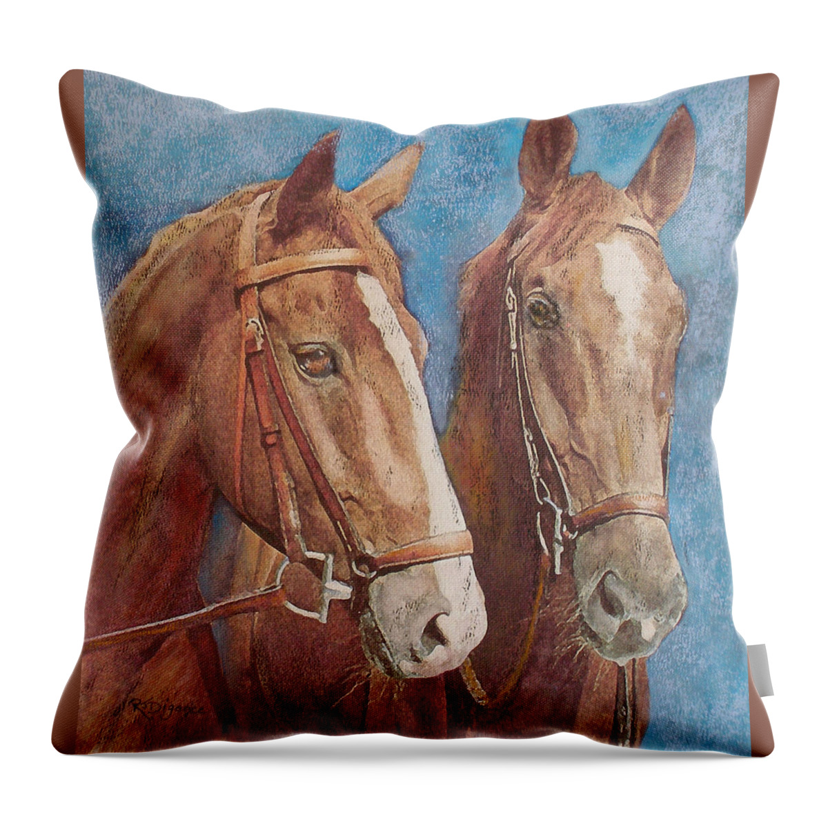 Horse Throw Pillow featuring the painting Chestnut Pals by Richard James Digance