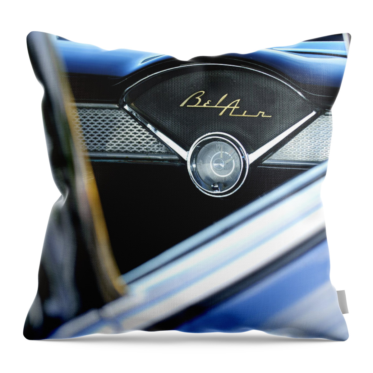 Chevrolet Belair Throw Pillow featuring the photograph Chevrolet Belair Dash Clock by Jill Reger