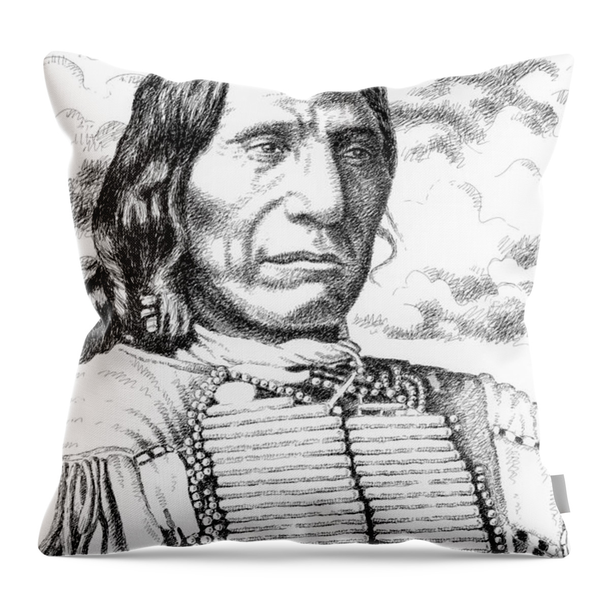 Jim Bridger Throw Pillow featuring the drawing Chief-Red-Cloud by Gordon Punt