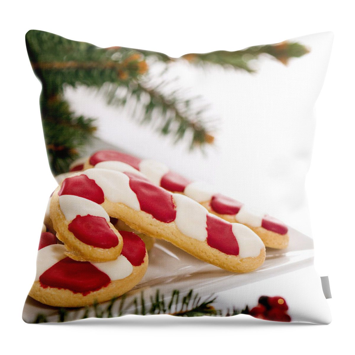 Icing Sugar Throw Pillow featuring the photograph Christmas Cookies Decorated With Real Tree Branches by U Schade
