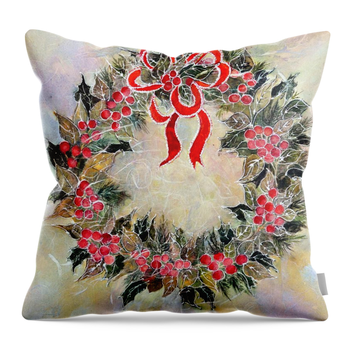 Christmas Print Throw Pillow featuring the painting Christmas Wreath by Pamela Lee