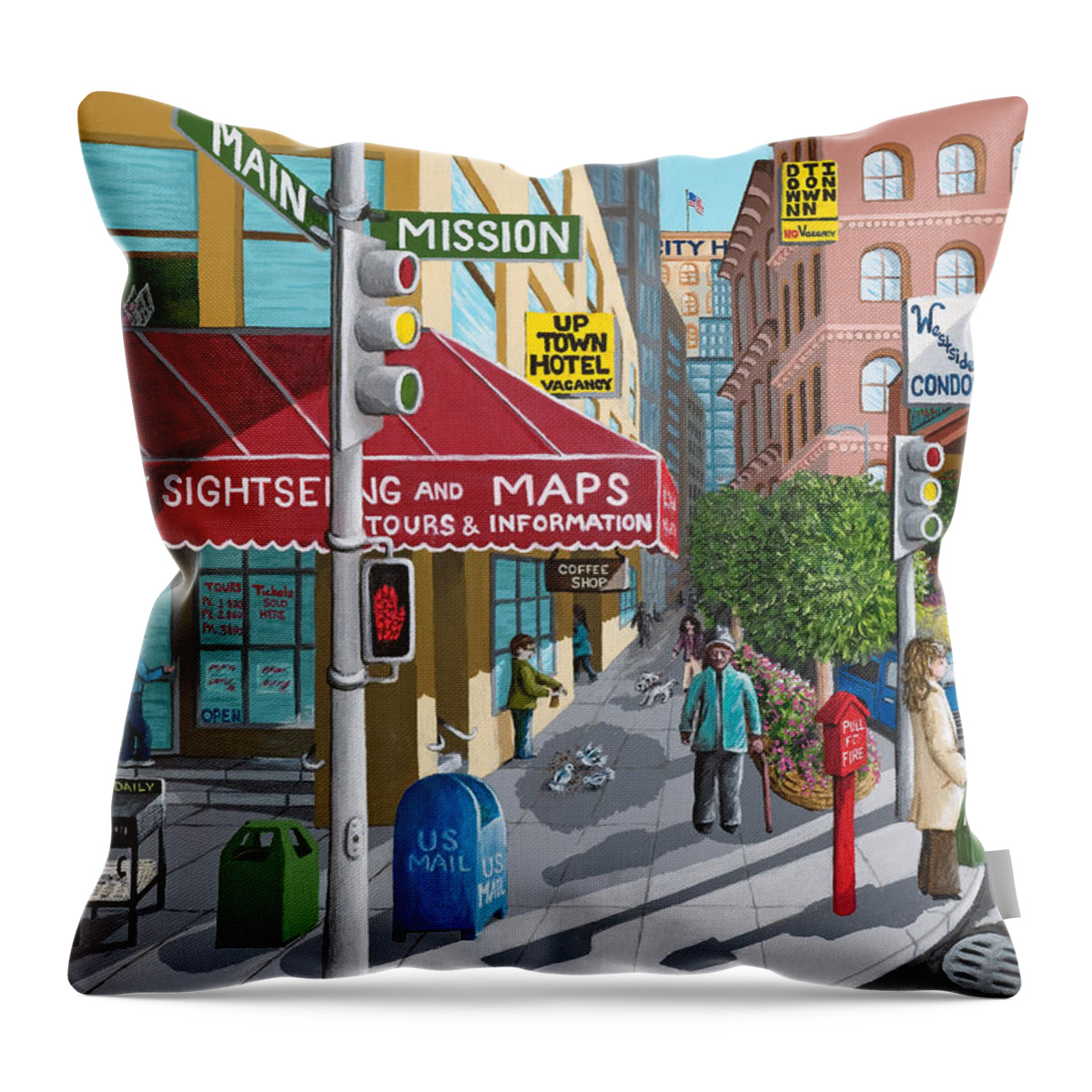 Print Throw Pillow featuring the painting City Corner by Katherine Young-Beck