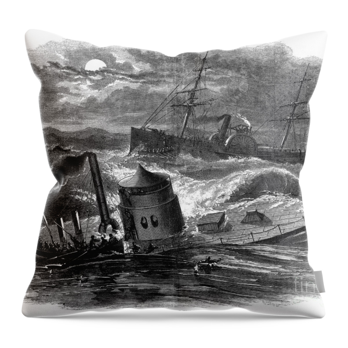 1862 Throw Pillow featuring the photograph Civil War: Monitor Sinking by Granger