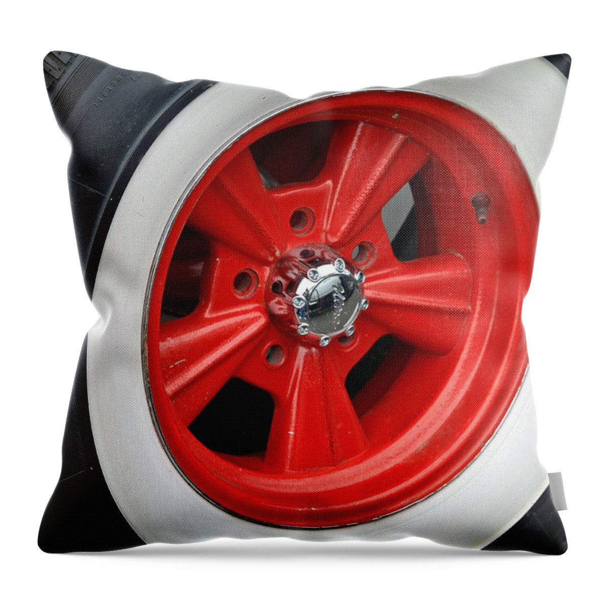 Mag Wheel Throw Pillow featuring the photograph Classic White Wall Tire and Mag by Steve McKinzie