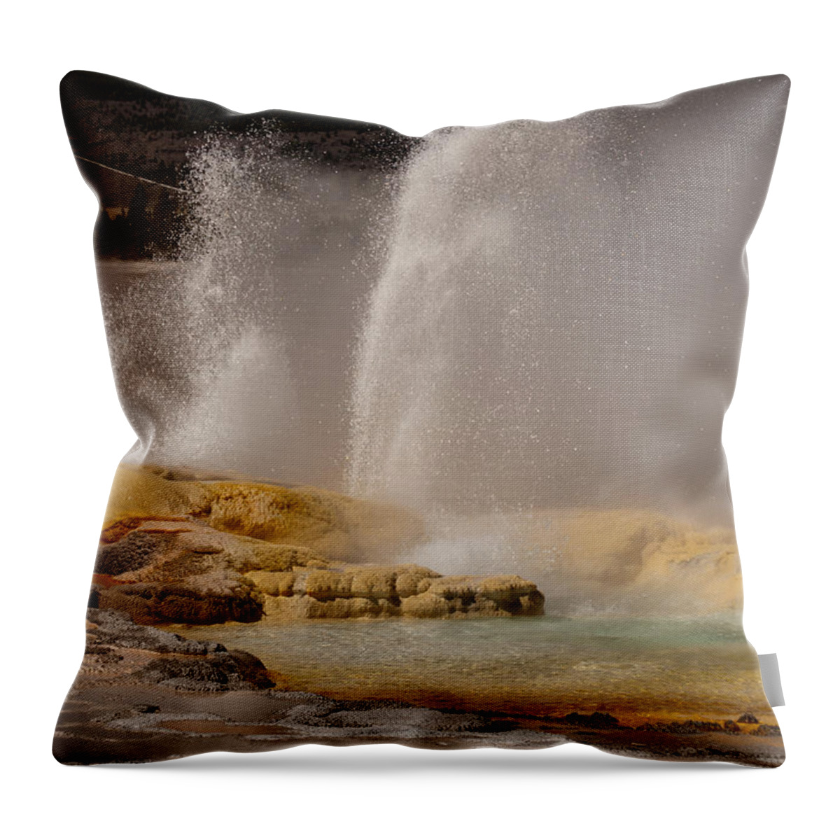 Geyser Throw Pillow featuring the photograph Clepsydra Geyser Yellowstone National Park by Bruce Gourley