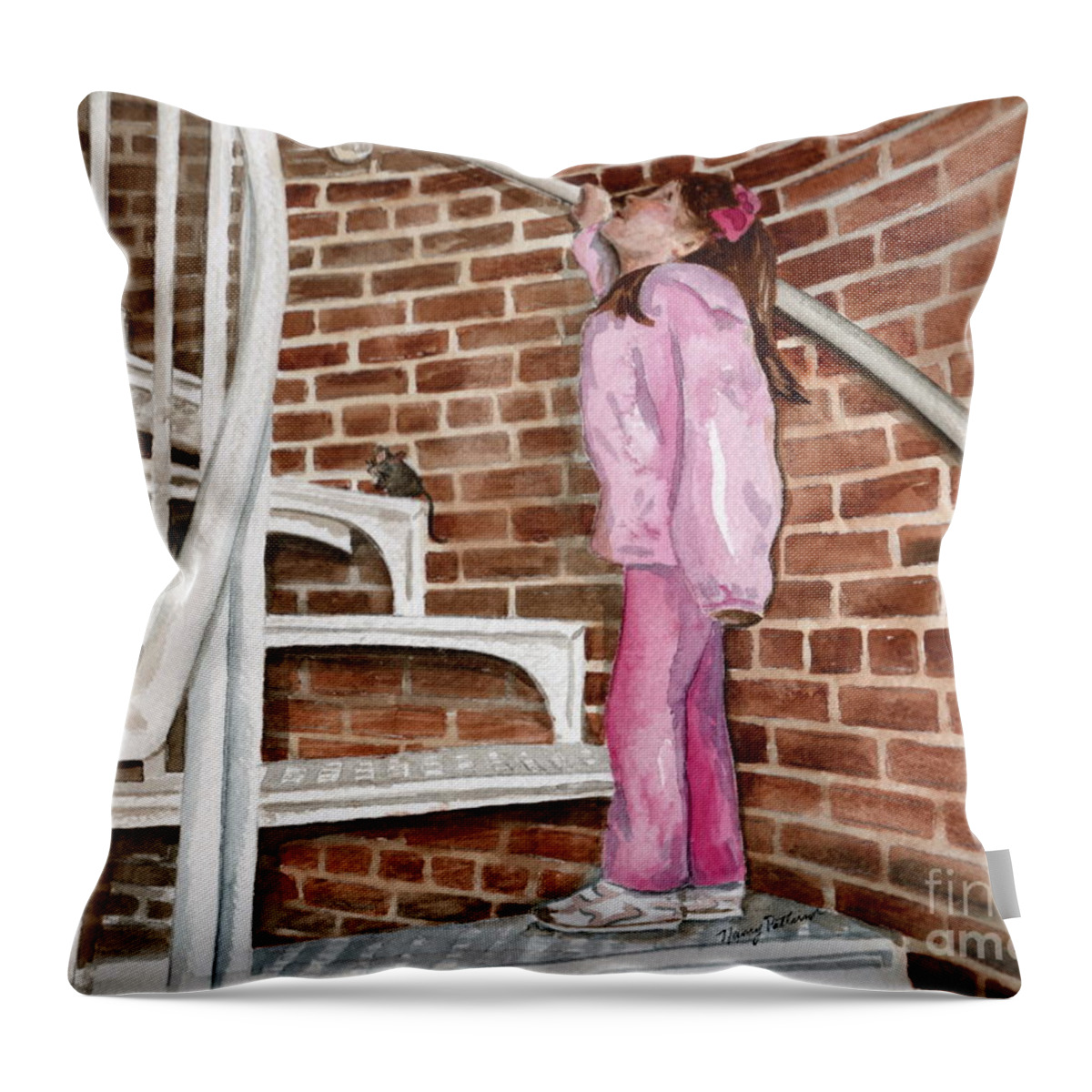 Lighthouse Throw Pillow featuring the painting Climbing Cape May Lighthouse by Nancy Patterson