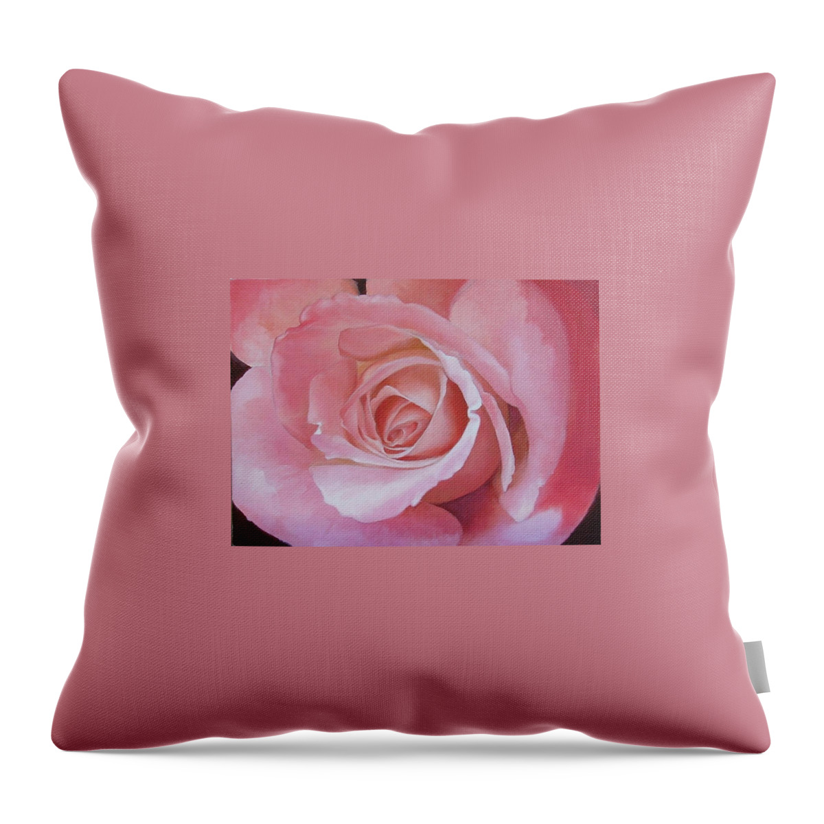 Rose Throw Pillow featuring the painting Close up painting of pink rose by Alena Nikifarava