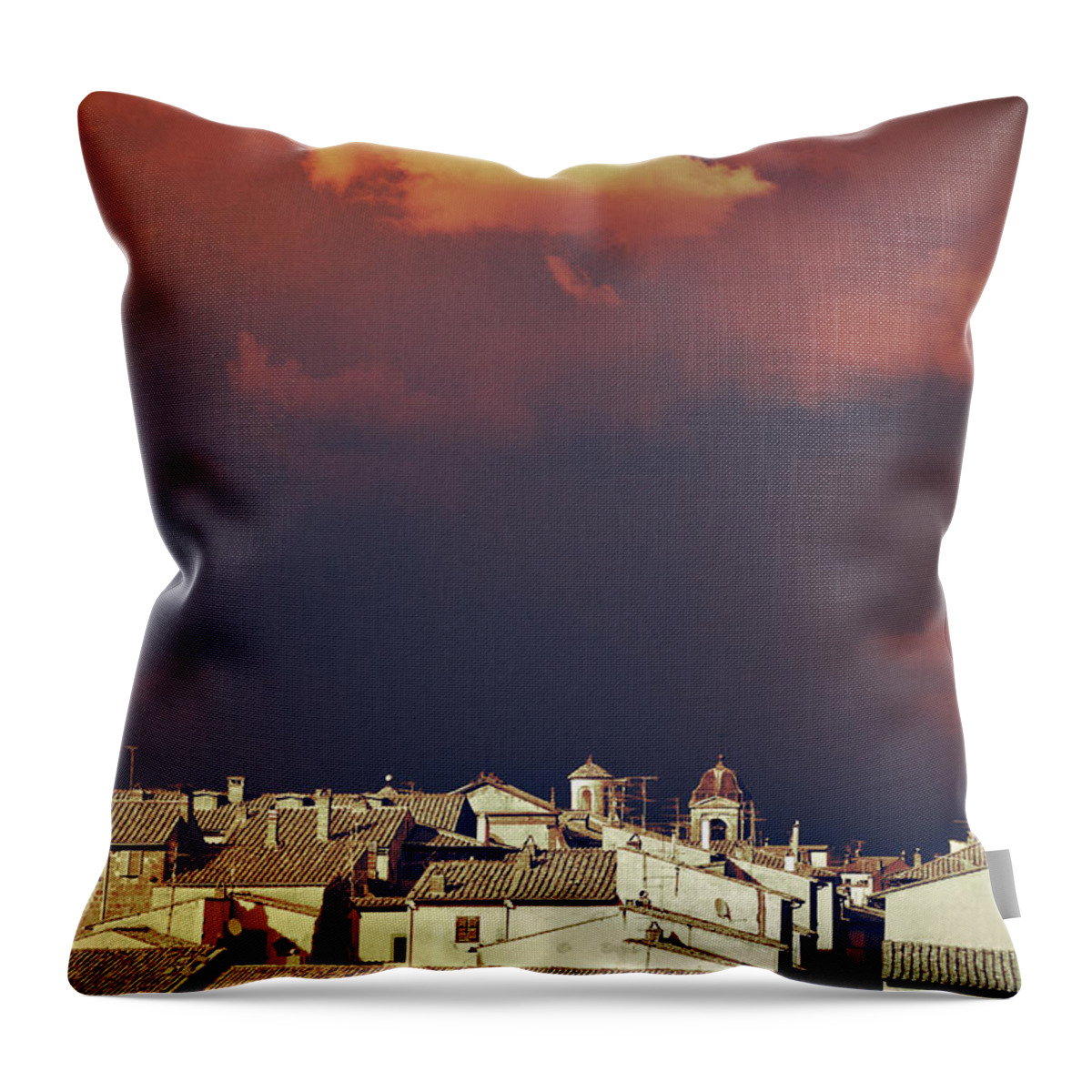 Cloud Throw Pillow featuring the photograph Cloud over Tuscania village II - Italy by Silvia Ganora