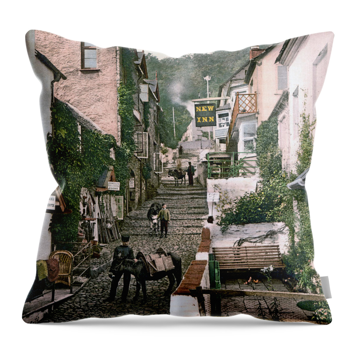 Clovelly Throw Pillow featuring the photograph Clovelly - England - High Street by International Images