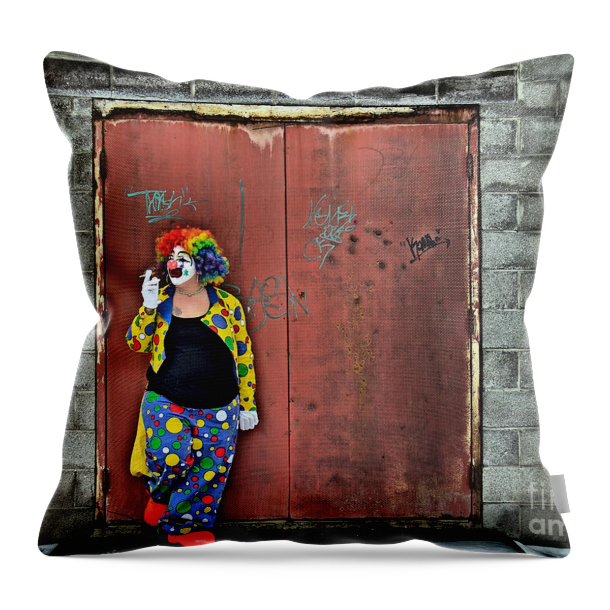 Clown Throw Pillow featuring the photograph Clown Trash by Terry Doyle