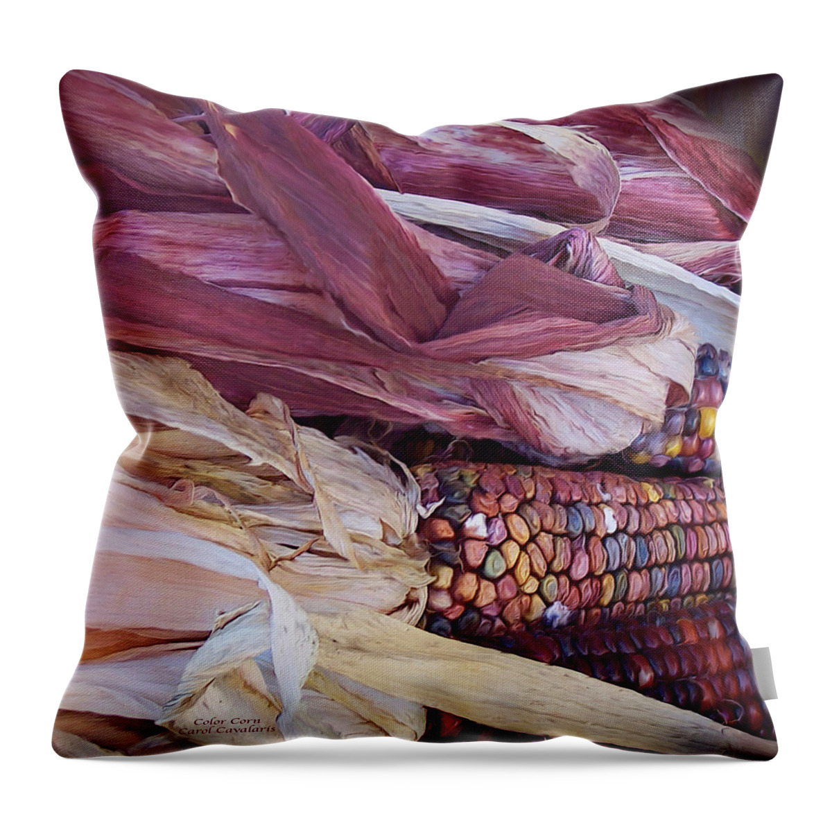 Colorful Corn Throw Pillow featuring the mixed media Color Corn by Carol Cavalaris
