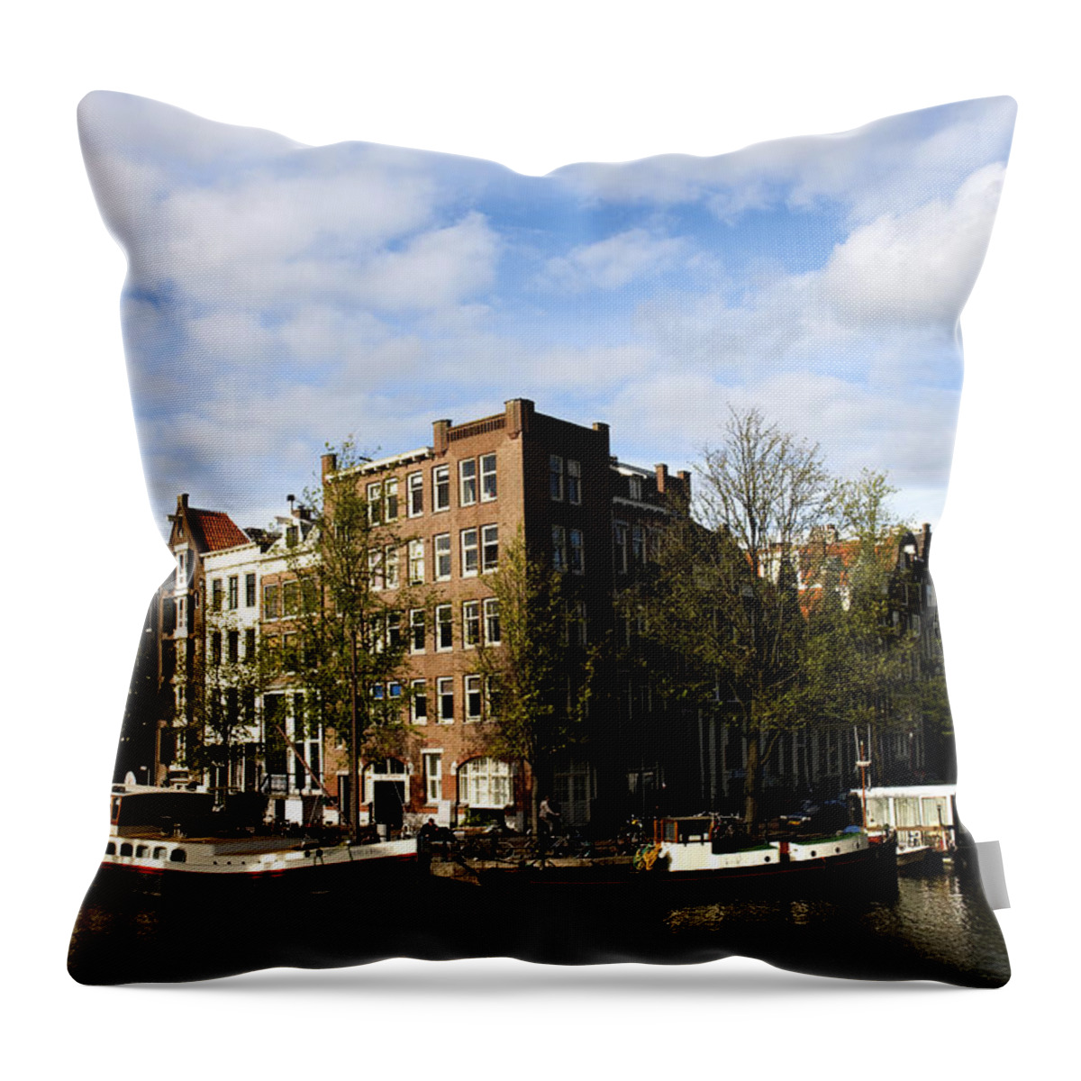 Prinsengracht Throw Pillow featuring the photograph Corner of Prinsengracht and Brouwersgracht by Fabrizio Troiani