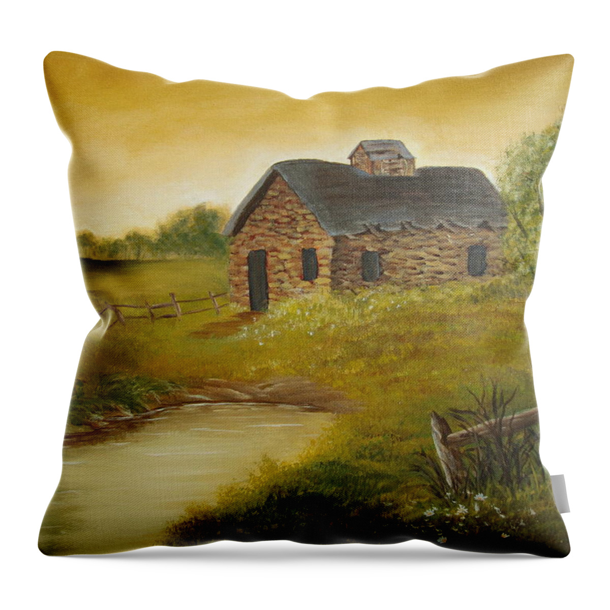 Road Throw Pillow featuring the painting Country Cabin by Kathy Sheeran