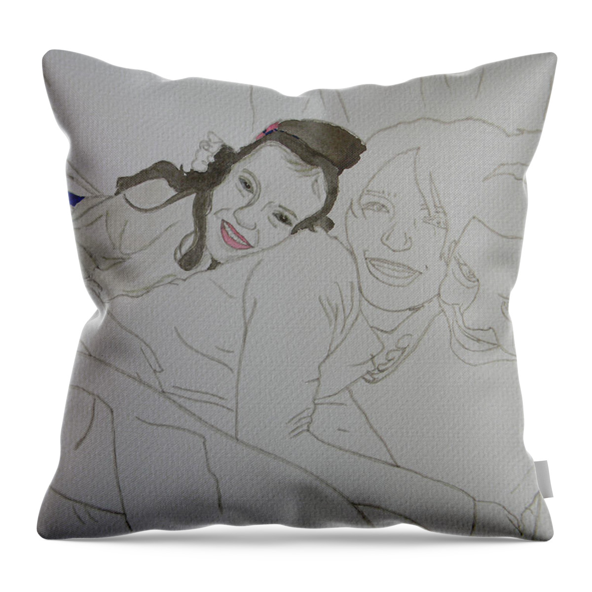 Girls Throw Pillow featuring the drawing Cousins 3 of 3 by Marwan George Khoury