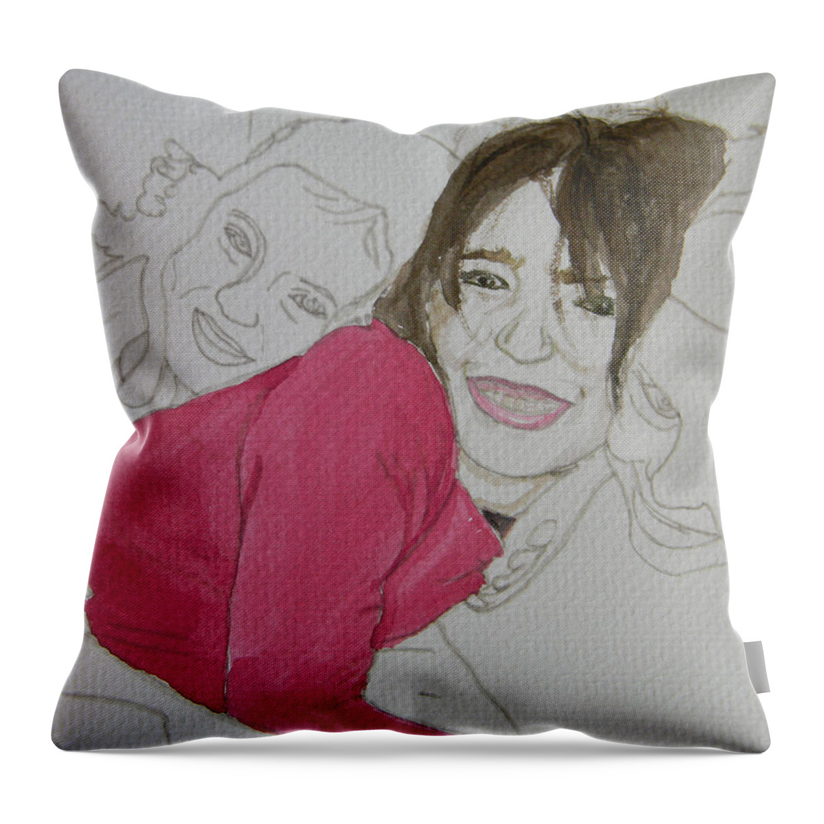 Girls Throw Pillow featuring the painting Cousins Portrait 2 of 3 by Marwan George Khoury