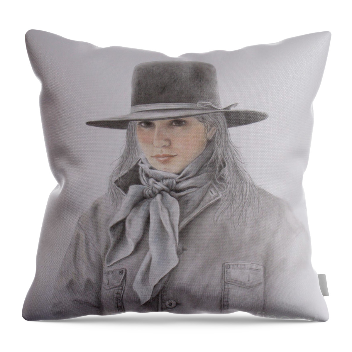 Cowgirl Throw Pillow featuring the painting Cowgirl in Hat by Phyllis Howard