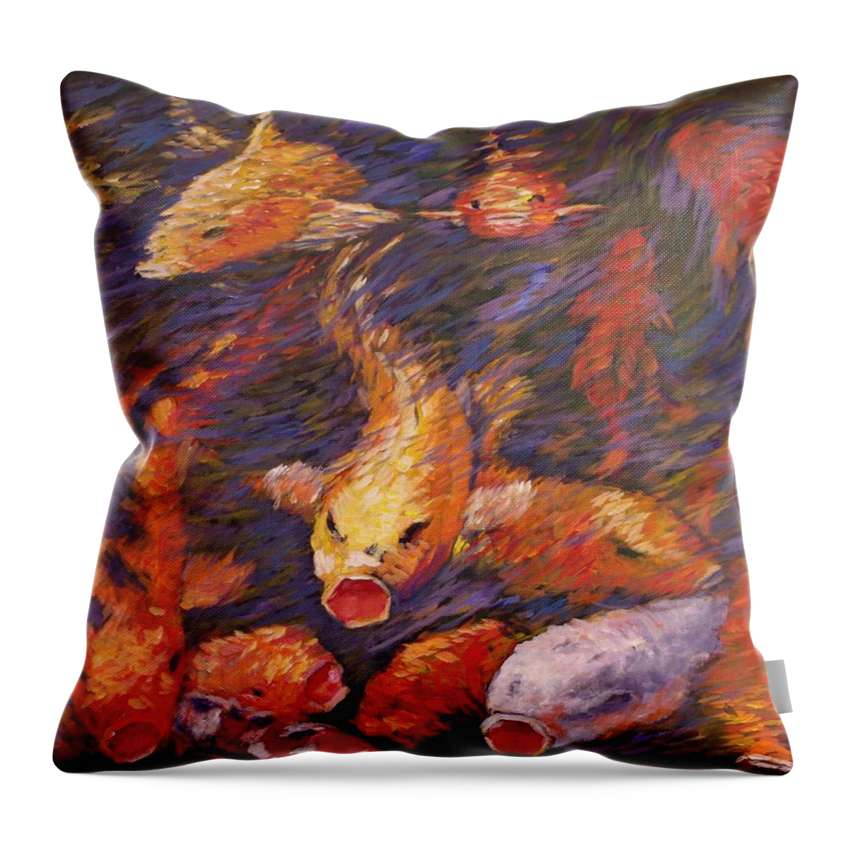 Fish Throw Pillow featuring the painting Crazed Clear Creek Koi by Charles Munn