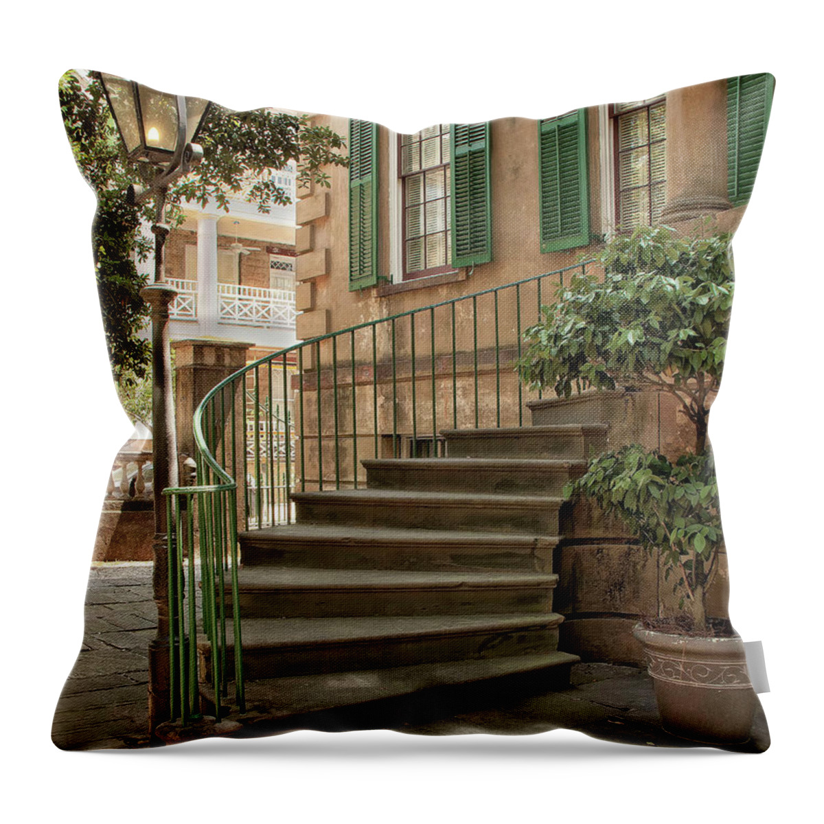 Sandra Anderson Throw Pillow featuring the photograph Curved Steps in Savannah by Sandra Anderson