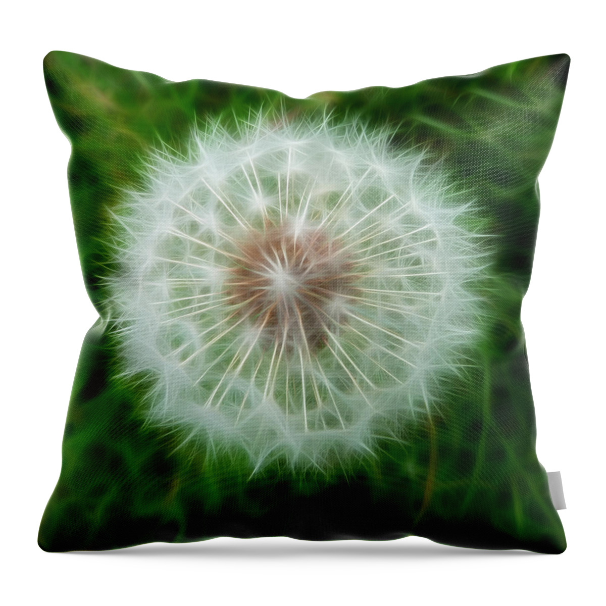 Dandelion Seed Head With Fractalius Effect Throw Pillow featuring the photograph Dandelion Seed Head by Lynn Bolt