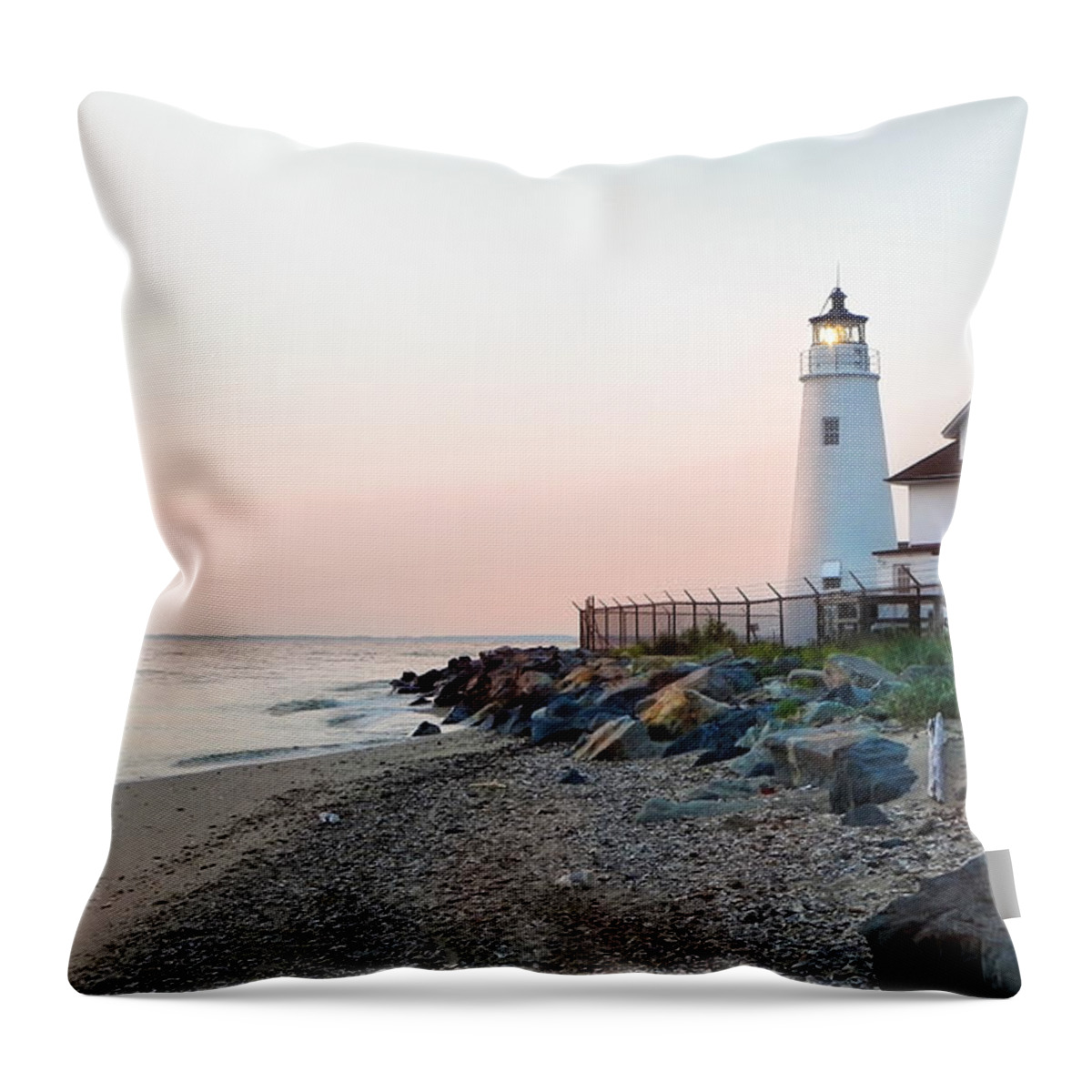 Lighthouse Throw Pillow featuring the photograph Dawn Gleam by Frances Miller
