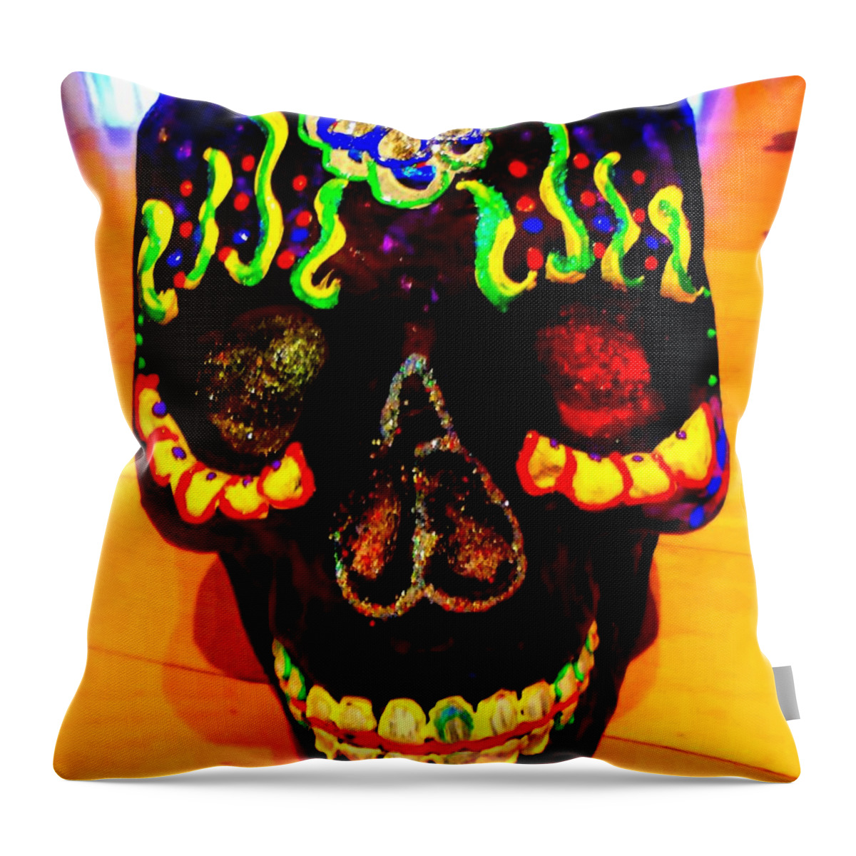 Day Of The Dead Throw Pillow featuring the photograph Day Of The Dead Skull by Randall Weidner