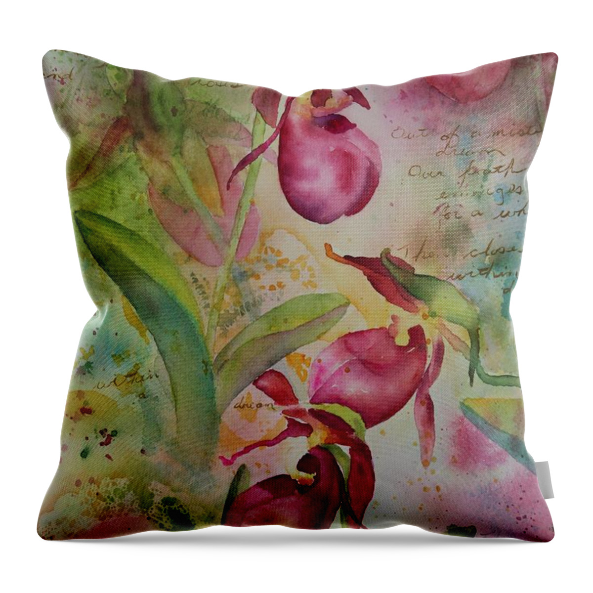 Ladyslippers Throw Pillow featuring the painting Days of Wine and Roses by Ruth Kamenev