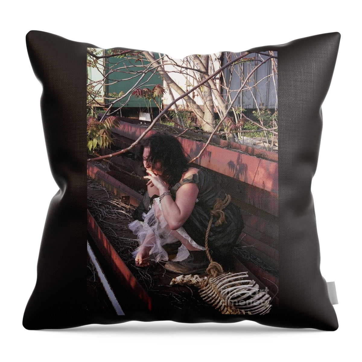 Self Portrait Throw Pillow featuring the photograph Dead Gurlz finger bite by Bellavia