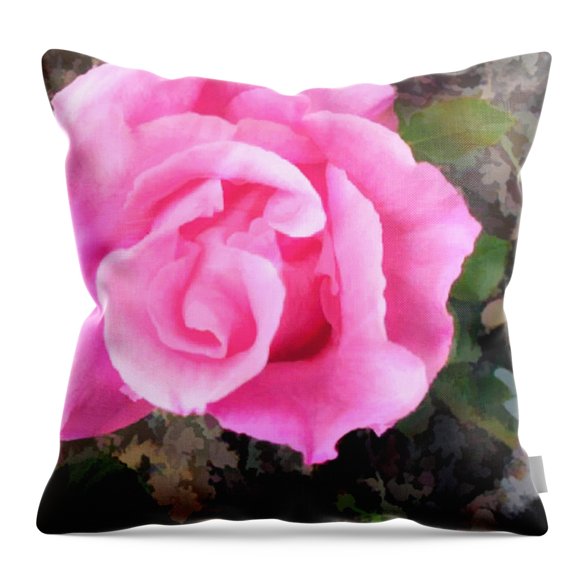 Roses Throw Pillow featuring the painting Deep Pink Watercolor Rose Blossom by Elaine Plesser