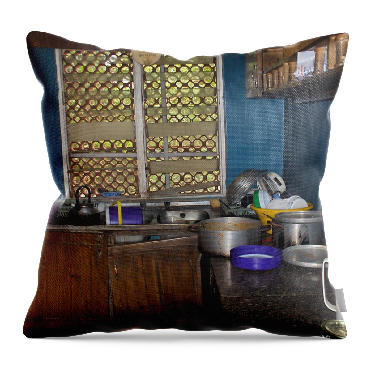 Kitchen Throw Pillow featuring the photograph Dirty Dishes Nigeria by Amy Hosp