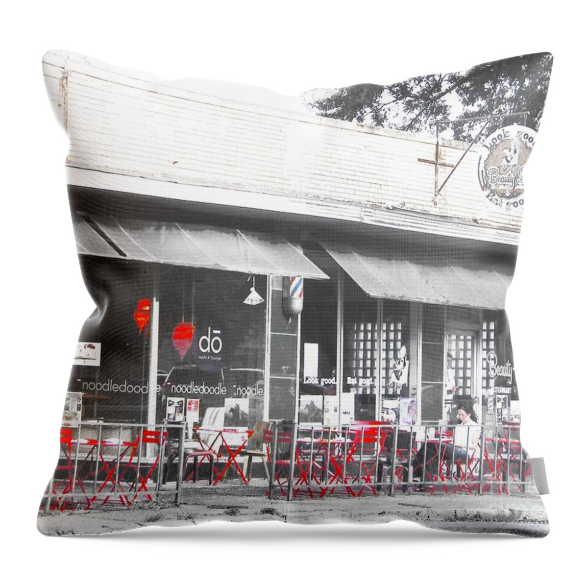 Cooper Young Throw Pillow featuring the digital art Do and the Beauty Shop by Lizi Beard-Ward