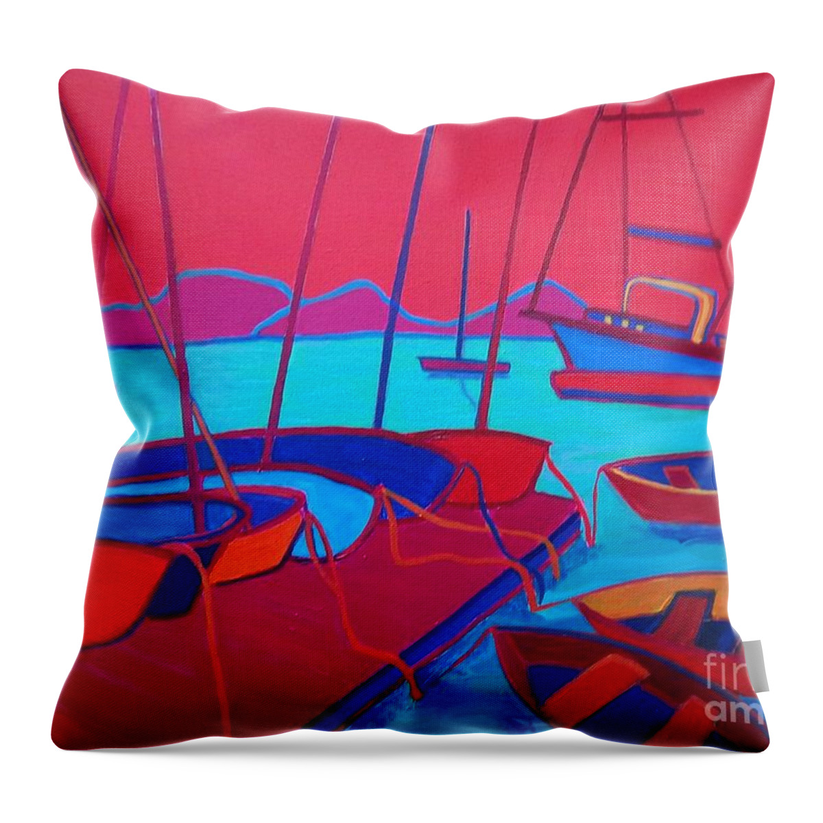 Seascape Throw Pillow featuring the painting Docked Manchester Harbor by Debra Bretton Robinson