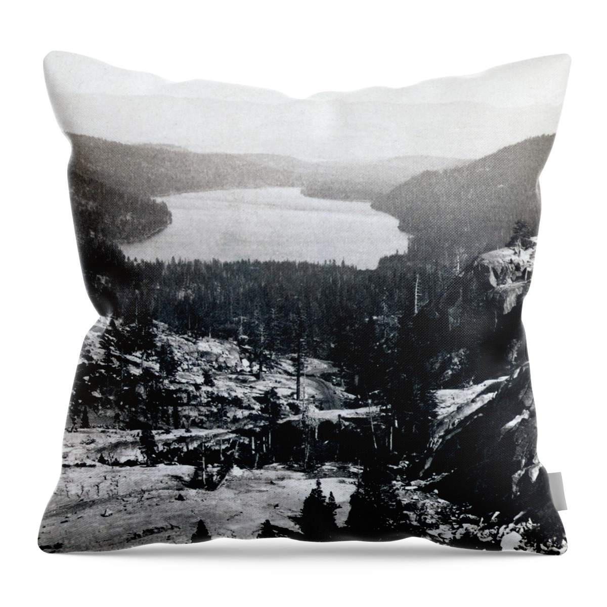donner Lake Throw Pillow featuring the photograph Donner Lake - California - c 1865 by International Images
