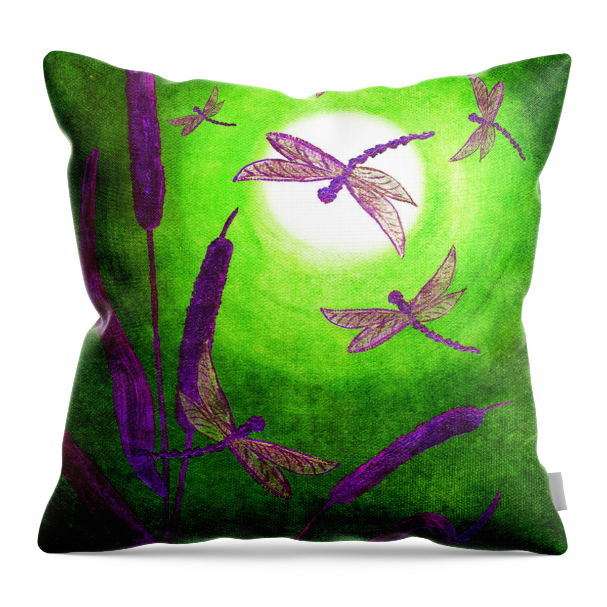 Dragonfly Throw Pillow featuring the digital art Dragonflies in Violet by Laura Iverson