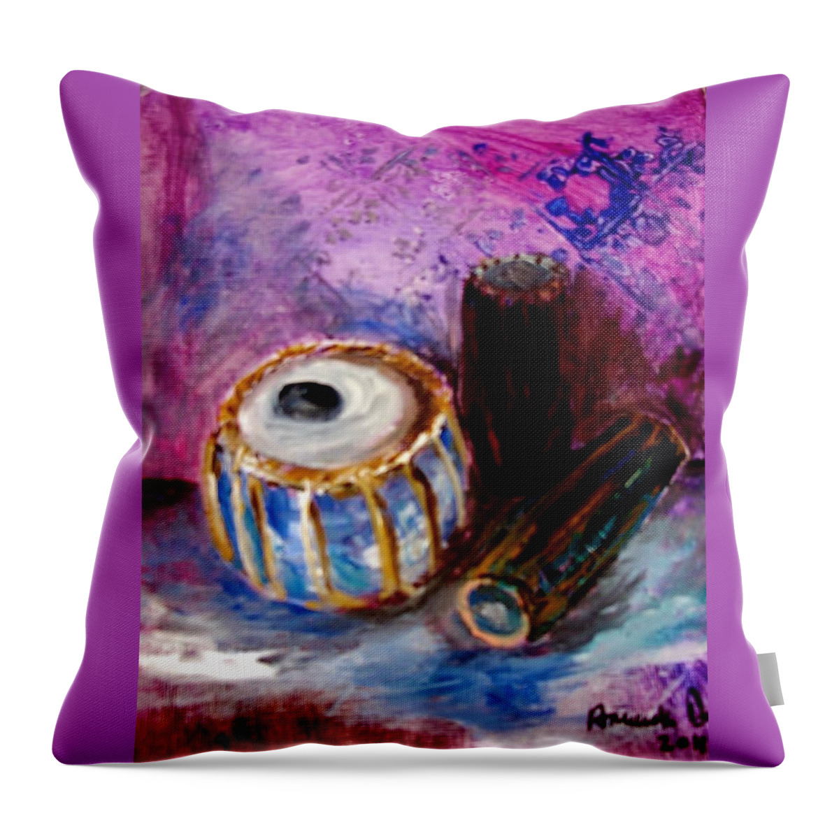 Drums Throw Pillow featuring the painting Drums 4 by Amanda Dinan
