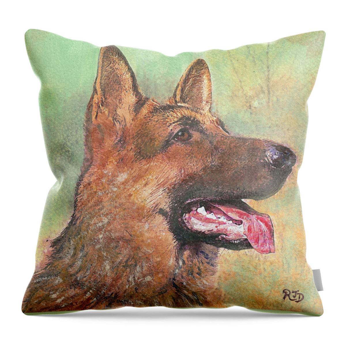 Dog Throw Pillow featuring the painting Eager - time for dinner  by Richard James Digance