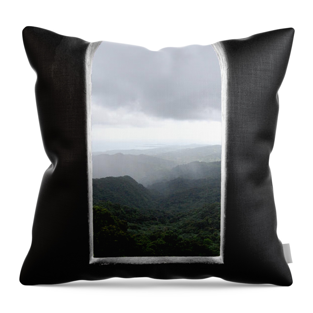 El Yunque Throw Pillow featuring the photograph El Yunque Cloudburst Color Splash Black and White by Shawn O'Brien