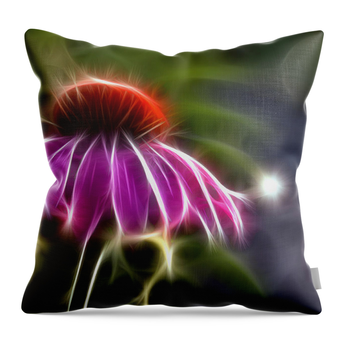 Fractal Throw Pillow featuring the photograph Electrified Coneflower by Lynne Jenkins